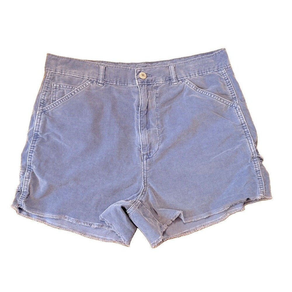 American Eagle Corduroy High Rise Carpenter Shorts Womens Size 10 Blue Raw Hem
